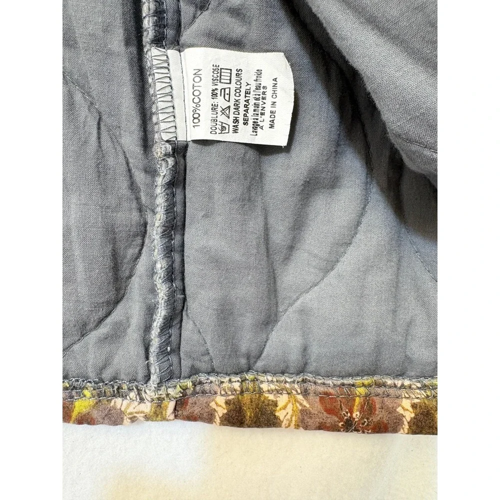 Lili & Lola Women Green‎ Floral Quilted Kimono Jacket Size M Cotton Open Front